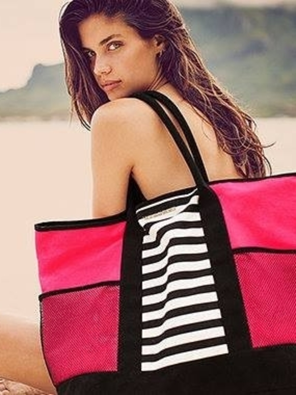 Victoria's Secret Pink and Black Striped Tote